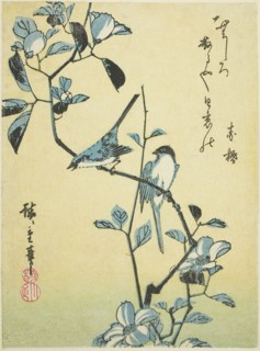 Birds on camellia branch, 1830s, Utagawa Hiroshige ?? ??, Japanese, 1797-1858, Japan, Color