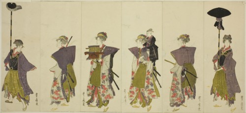 Parody of a daimyo procession, c. 1805/07, Utagawa Toyohiro, Japanese, 1773-1828, Japan, Color