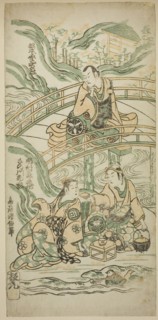 The Actors Matsumoto Koshiro II as Kumasaka Chohan, Ichimura Kamezo I as Ise no Saburo, and