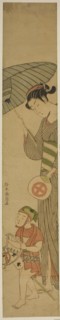 Boy on Hobby Horse Followed by Woman Holding Umbrella, c. 1768/69, Suzuki Harunobu ?? ??, Japanese,