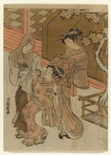 Courtesan Watching her Attendant Detain Hooded Man, c. 1772, Isoda Koryusai, Japanese, 1735-1790,
