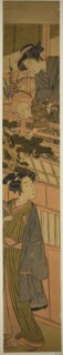 Women Holding Boy who is Reaching Out to Young Man Below, c. 1776, Attributed to Kitao Shigemasa,