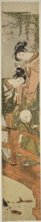 Feeding the Carp at Kameido, c. 1771, Isoda Koryusai, Japanese, 1735-1790, Japan, Color woodblock