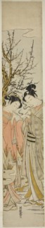 Couple Lighting Pipes Under a Plum Tree, c. 1772, Isoda Koryusai, Japanese, 1735-1790, Japan, Color