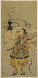 Ushiwaka-maru on the Gojo Bridge, reprint of c. 1769 design, Ippitsusai Buncho, Japanese, active c.