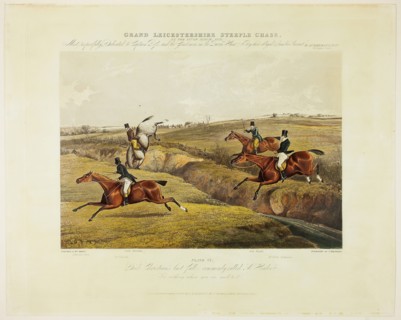 Dick Christian’s Last Fall, from Grand Leicestershire Steeplechase, published 1830, Charles Bentley