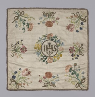 Chalice Cover, 19th century, Spain, Silk, warp-faced plain weave, embroidered in silk floss, metal