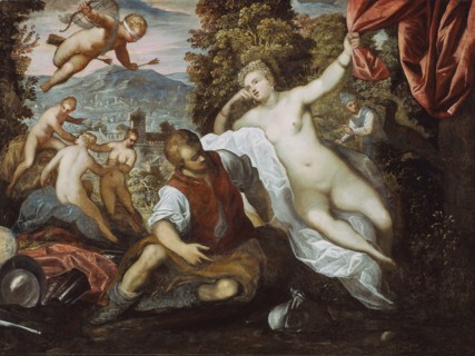 Venus and Mars with Cupid and the Three Graces in a Landscape, 1590/95, Domenico Tintoretto,