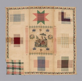 Sampler, 1843, The Netherlands, Netherlands, Embroidered in multicolored silks on canvas, 56.5 × 58