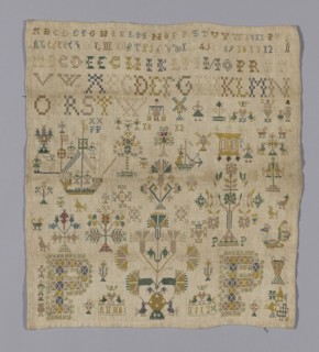 Sampler, 1812, Switzerland or Netherlands, Switzerland, Colored silk, 47 × 39.3 cm (18 1/2 × 15 1/2