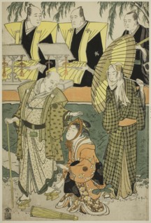 The Actors Bando Matakuro IV as Chubei, Osagawa Tsuneyo II as Umegawa, and Nakamura Katsugoro as