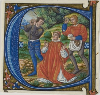The Stoning of Saint Stephen in a Historiated Initial A or C from a Gradual, c. 1500, French