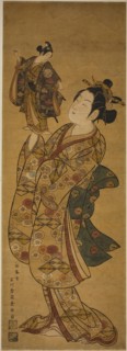 The Actor Onoe Kikugoro I holding a puppet of the Actor Sanogawa Ichimatsu I, c. 1740s, Ishikawa