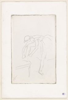 Dancer Putting on Her Shoe, c. 1888, Edgar Degas, French, 1834-1917, France, Etching on ivory wove