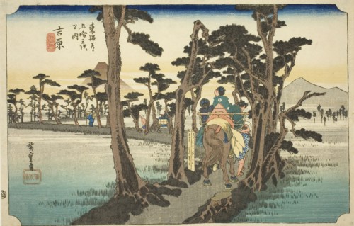 Yoshiwara: Mount Fuji on the Left (Yoshiwara, hidari Fuji), from the series Fifty-three Stations of