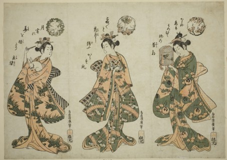 Three Young Women with Pets, c. 1755, Torii Kiyohiro, Japanese, active c. 1737-76, Japan, Color