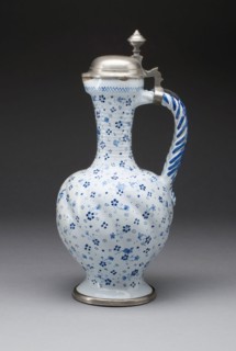 Wine Jug, c. 1720, Germany, Hanau, Germany, Tin-glazed earthenware (faience) and pewter, 32.4 × 16