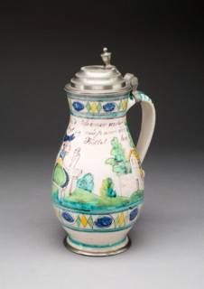 Wine Jug, 1800/25, Gmunden, Austria, Gmunden, Tin-glazed earthenware (faience) and pewter, 27.6 x