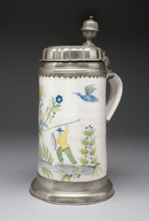 Tankard, c. 1720, Germany, Tin-glazed earthenware (faience) and pewter, H. 27.9 cm (11 in.), diam.