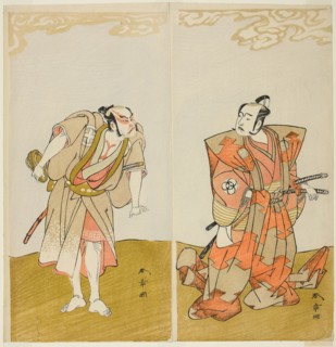 The Actors Bando Mitsugoro I as Hata no Kawakatsu (right), and Otani Hiroemon III as the Manservant