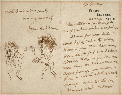 Letter with Drawing of Whistler Menacing Du Maurier, 1894, George Du Maurier, English, 1834-1896,