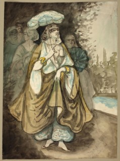 One of the Ladies of the Harem (recto), Fragment of a Landscape (verso), 1854/56, Constantin Guys,