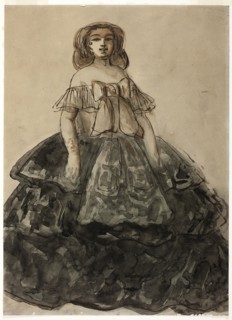 Standing Woman, c. 1870–1875, Constantin Guys, French, 1802-1892, France, Pen and brown ink, and