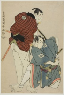 The actors Ichikawa Omezo I (R) as Tomita Hyotaro and Otani Oniji III (L) as Kawashima Jibugoro,