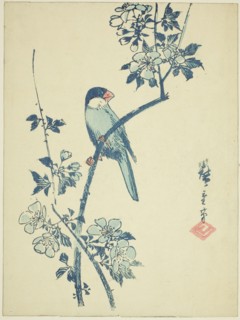 Java sparrow on cherry branch, c. 1830/44, Utagawa Hiroshige ?? ??, Japanese, 1797-1858, Japan,