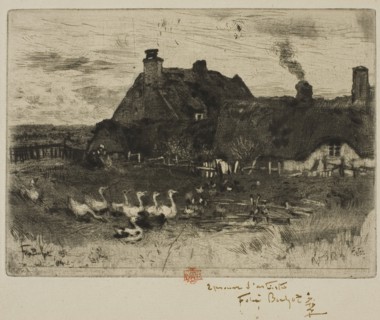 The Little Thatched Cottages, 1878, Félix Hilaire Buhot, French, 1847-1898, France, Etching,