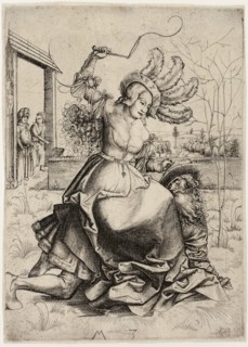 Aristotle and Phyllis, c. 1500, Master M.Z., German, active 1500-1550, Germany, Engraving in black