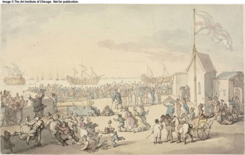 View of Prizes Taken by Lord Howe Coming in Portsmouth, July 1794, Thomas Rowlandson, English,