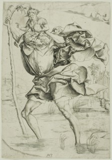Saint Christopher, c. 1500, Master M.Z., German, flourished 1500-1550, Germany, Engraving on ivory