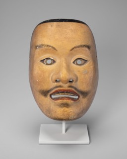 Mikazuki (male deity) Noh mask, 16th century, Japan, Japanese cypress, colors, and brass