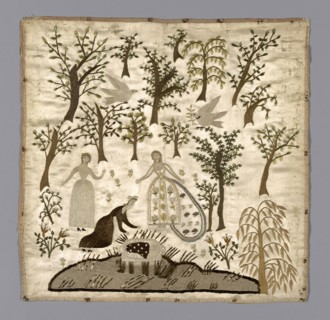 The Finding of Moses (Needlework), 19th century, England, Silk, satin weave, embroidered with silk