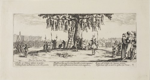 The Hanging, plate eleven from The Miseries of War, 1633, Jacques Callot (French, 1592-1635),