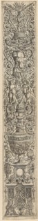 Griffins and Two Cupids Crossing Halberds, plate five of Twelve Ornament Panels, c. 1505–15,