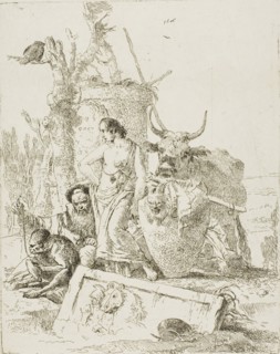 Young Shepherds and Old Man with a Monkey, from Scherzi, 1735–40, Giambattista Tiepolo, Italian,