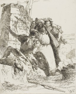A Magician, A Soldier, and Three Figures Watching a Burning Skull, from Scherzi, 1735–40,