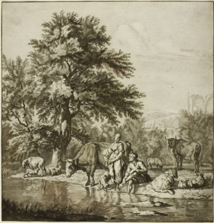 Two Shepherds with Cattle, n.d., Jacob Cornelis Ploos van Amstel (Dutch, 1726-1798), after Adriaen