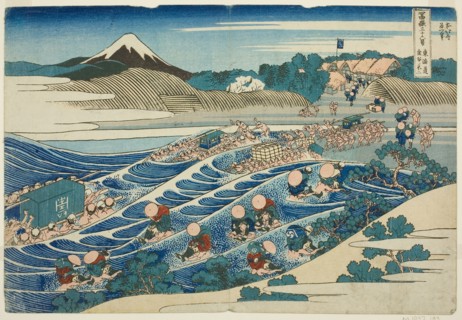 Fuji from Kanaya on the Tokaido (Tokaido Kanaya no Fuji), from the series Thirty-six Views of Mt.