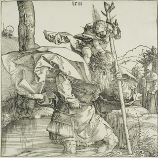 Saint Christopher, 1511, Albrecht Dürer, German, 1471-1528, Germany, Woodcut in black on ivory laid