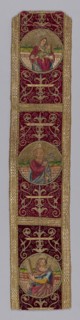 Orphrey Band, 17th century, Italy, Hemp and linen plain weave, appliquéd with silk, broken warp