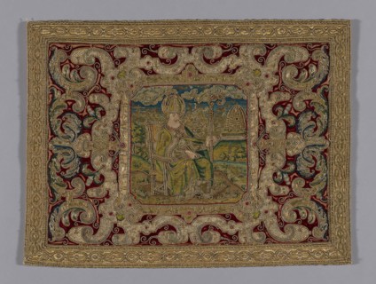 Panel, c. 1560, Italy, Silk, velvet weave over linen, plain weave, lined with silk damask weave,
