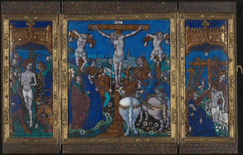 Triptych with The Crucifixion, The Flagellation, and The Entombment, c. 1500, French, Limoges,