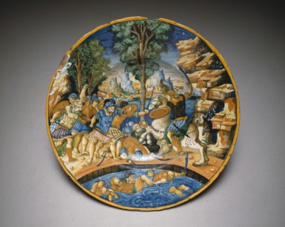 Plate with Horatio at the Bridge, c. 1535, Italian, Urbino, Urbino, Tin-glazed earthenware