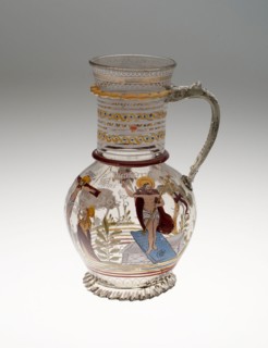 Wine Jug with the Lamb of God, c. 1630, Germany, Glass with enamel decoration, 22.9 x 9.5 cm (9 x 3