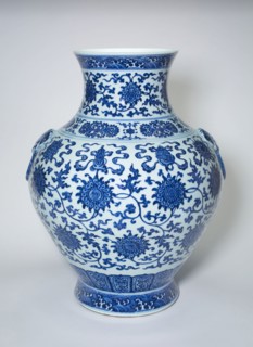 Vase with Loop Handles, Peony Scrolls, Eight Buddhist Emblems, and Waves, Qing dynasty (1644–1911),