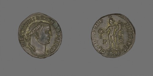 As (Coin) Potraying Emperor Galerius, AD 305/311, Roman, minted in Alexandria, Egypt, Ancient