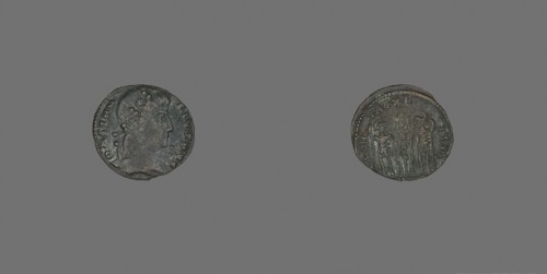 Coin Portraying Emperor Constantius II, AD 337/361, Roman, Ancient Mediterranean, Bronze, Diam. 1.5